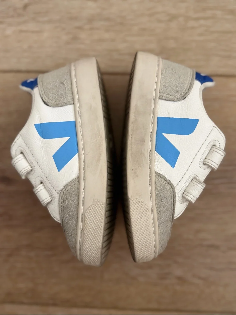 Veja Kids White Sneakers with Blue V Logo